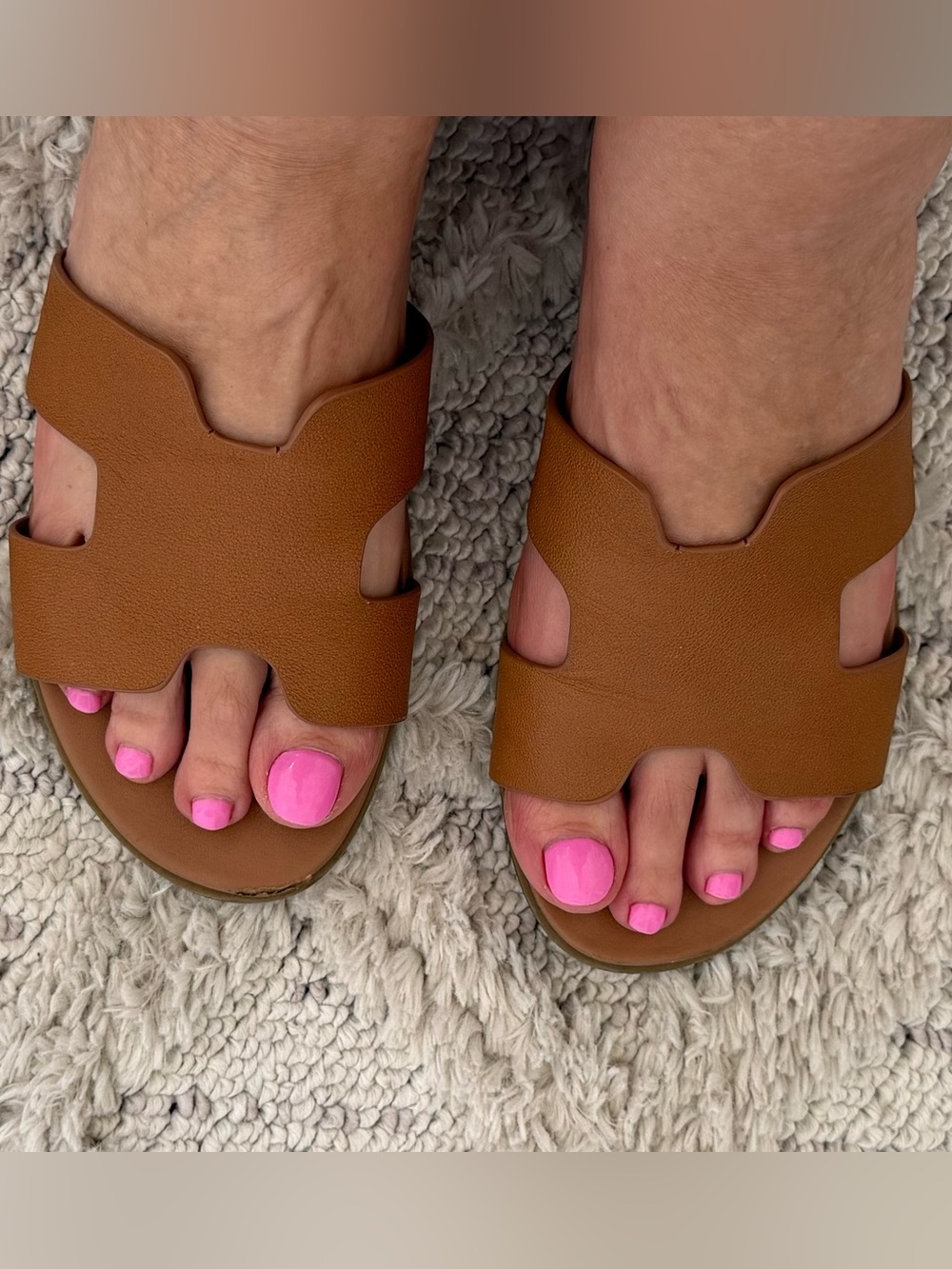 Steve Madden Cognac Slide Sandals with Cutout Strap